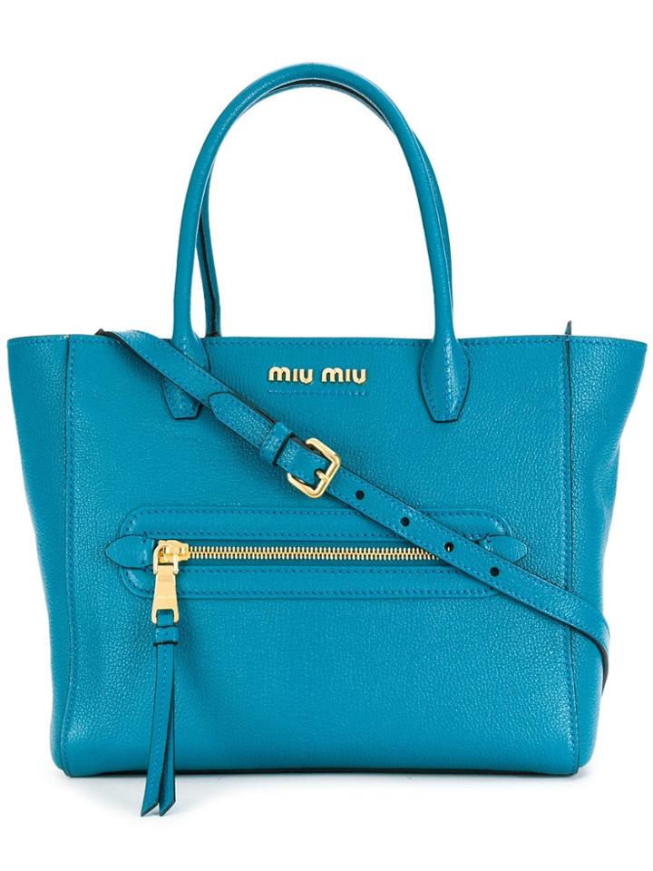 Miu Miu Small Logo Tote Bag - Blue