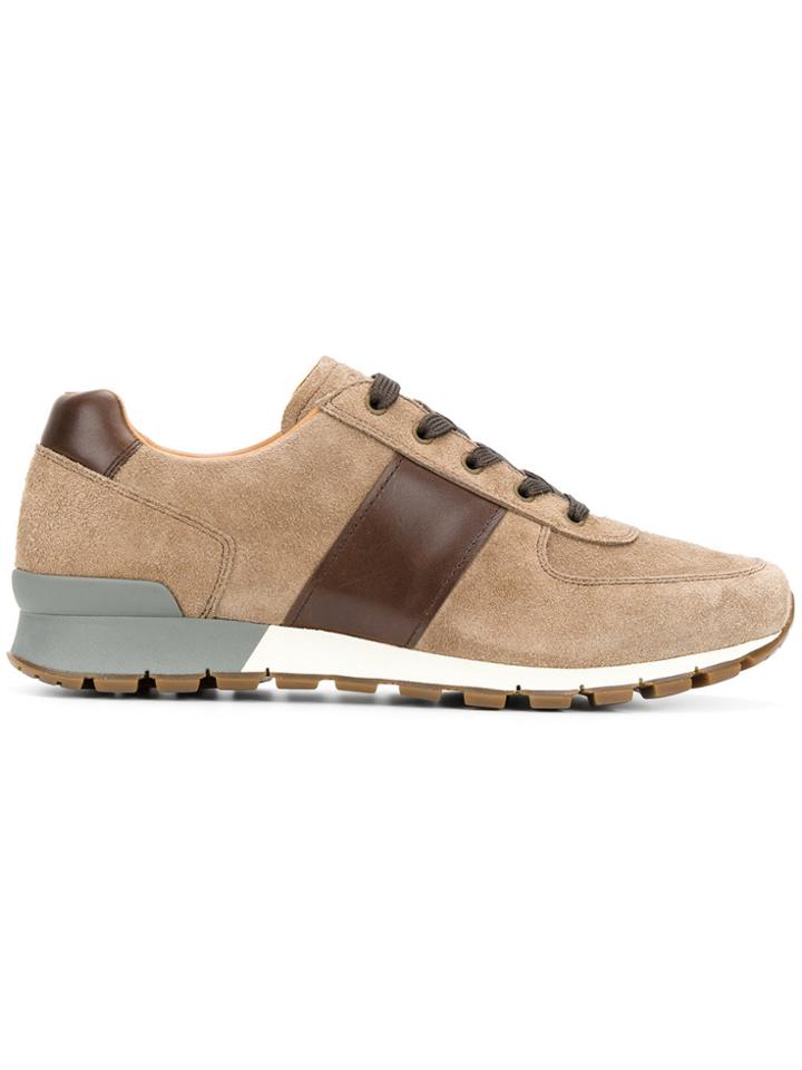 Prada Lateral Strap Appliqué Sneakers - Brown