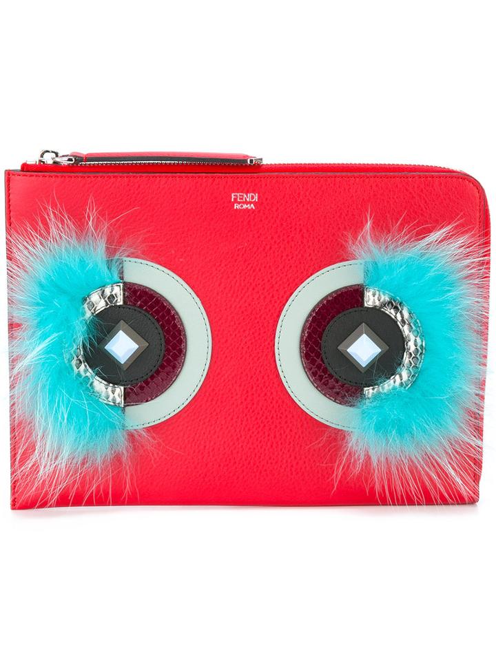 Fendi - Flame Water Clutch - Women - Calf Leather/fox Fur - One Size, Red, Calf Leather/fox Fur