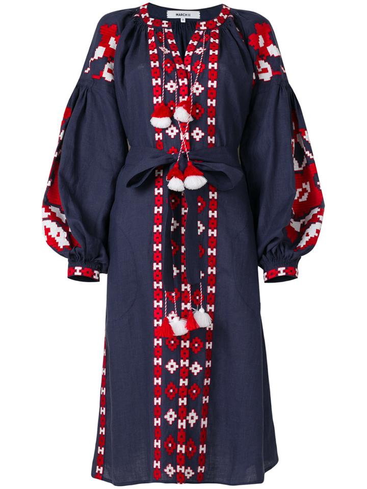 March 11 Flower Pixel Embroidered Dress - Blue
