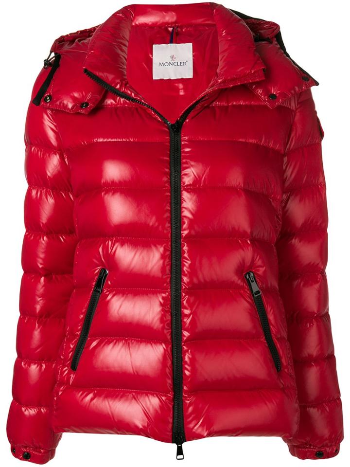 Moncler Down Filled Classic Mock Neck Jacket - Red