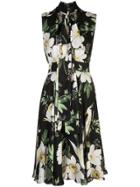 Carolina Herrera Floral Print Bow Tie Dress - Black Multi