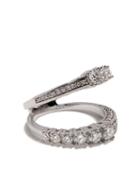As29 18kt White Gold Icicle Half Diamond Pave Double Ring - Silver