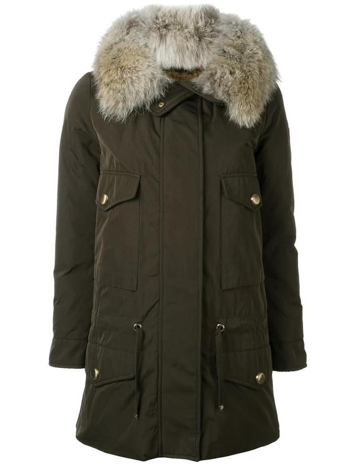 Moncler 'margarita' Coat, Women's, Size: 1, Green, Feather/polyamide/coyote Fur/cotton