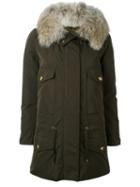 Moncler 'margarita' Coat, Women's, Size: 1, Green, Feather/polyamide/coyote Fur/cotton