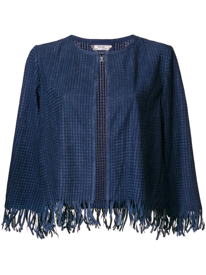 Desa Collection Fringed Basket Weave Jacket - Blue