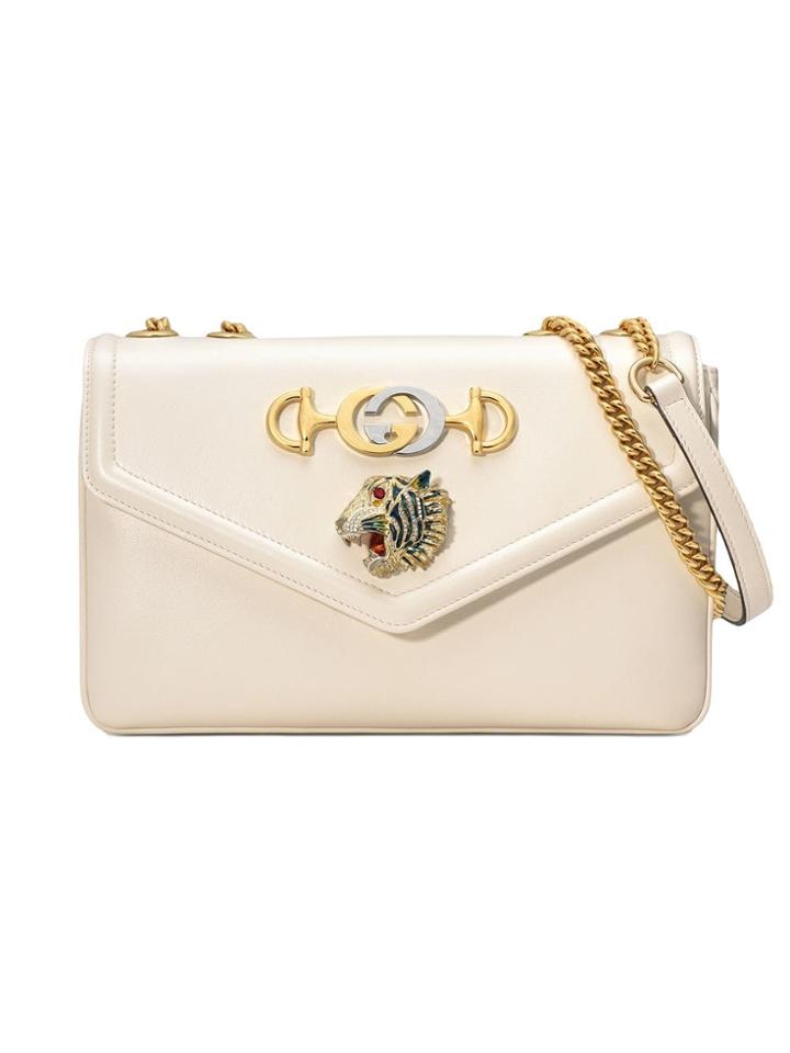 Gucci Medium Shoulder Bag With Tiger Head - White