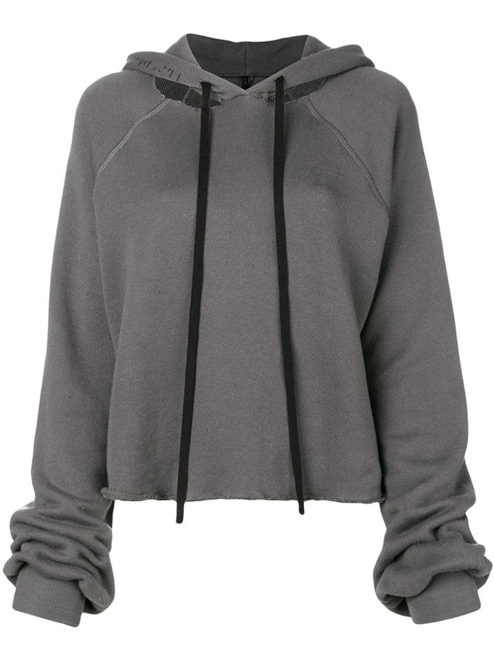 Unravel Project Cropped Destroyed Hoodie - Grey