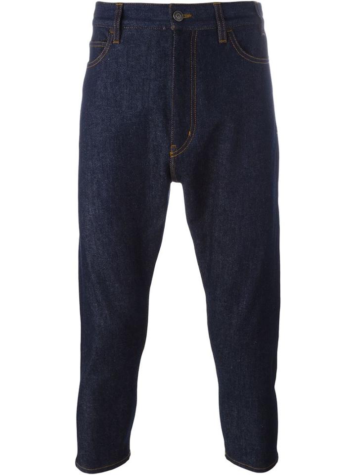 Jil Sander Printed Pocket Cropped Jeans, Men's, Size: 33, Blue, Cotton/spandex/elastane