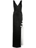 Galvan Plunge Neck Gown With Side Slit - Black