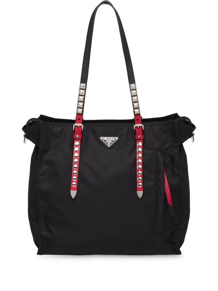 Prada Nylon Studded Tote Bag - Black