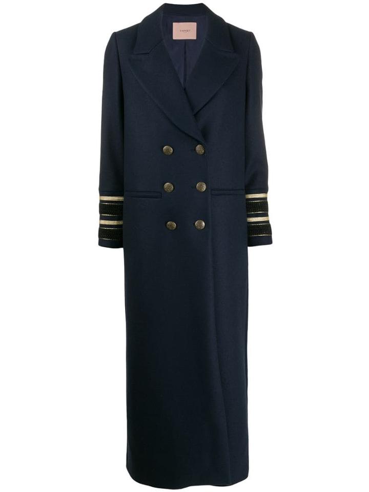 Twin-set Long Double Breasted Coat - Blue