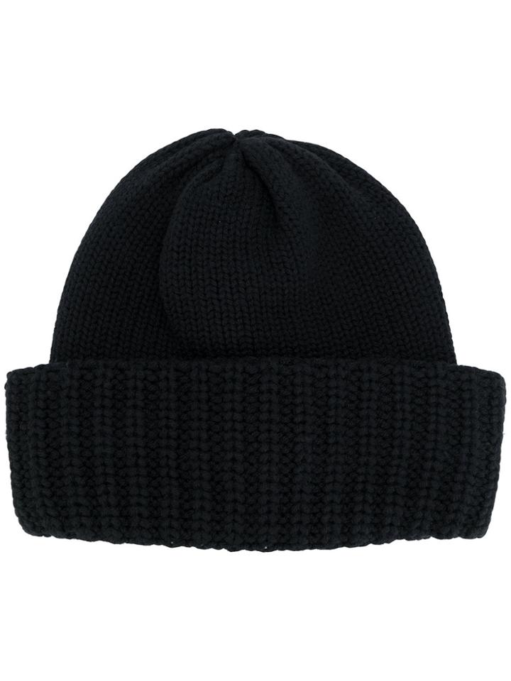 Laneus Ribbed Hem Beanie - Black