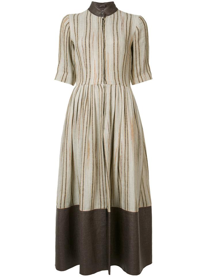 Sophie Theallet Striped Flared Dress, Women's, Size: 10, Nude/neutrals, Cotton/linen/flax/polyamide