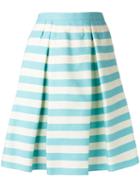 Red Valentino Pleat Detail Striped Skirt, Women's, Size: 42, Blue, Silk/cotton