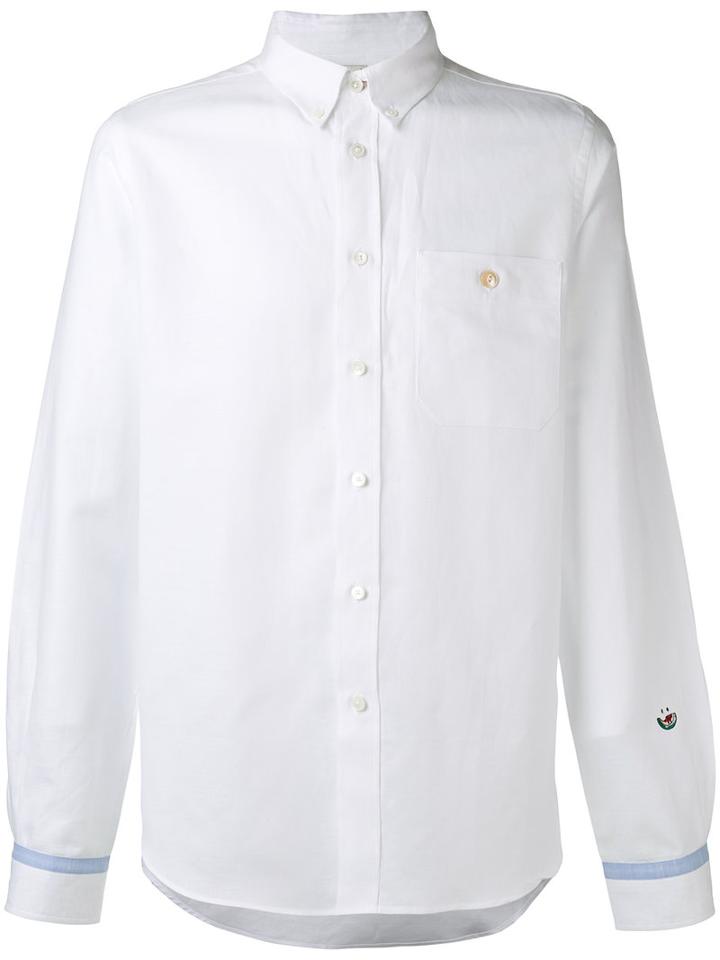 Ps By Paul Smith Embroidered Figure Shirt, Men's, Size: Large, White, Cotton/linen/flax