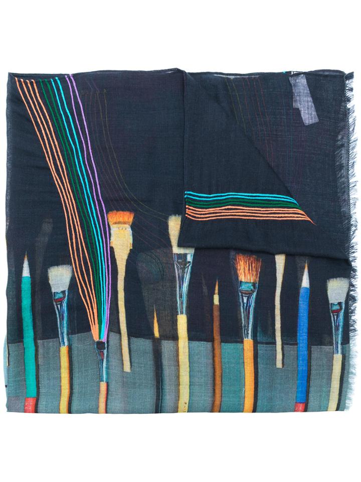 Paul Smith Colour-block Fringed Scarf - Blue