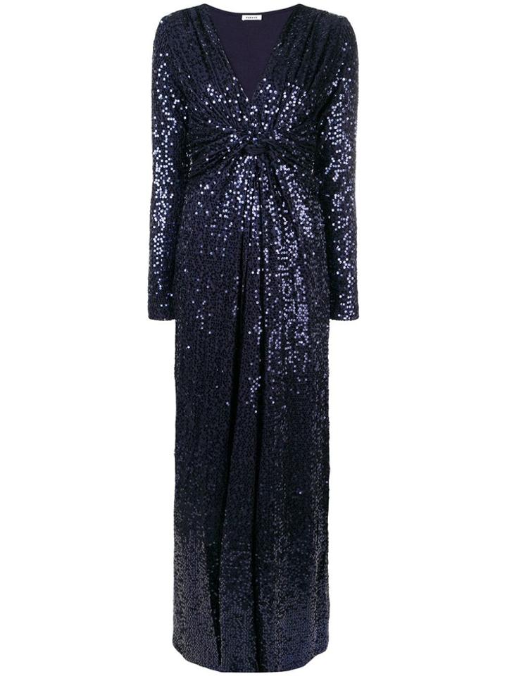 P.a.r.o.s.h. Twisted Front Sequin Gown - Blue