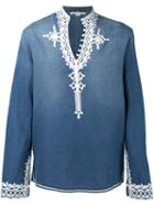 Stella Mccartney Embroidered Shirt, Men's, Size: 46, Blue, Cotton/linen/flax