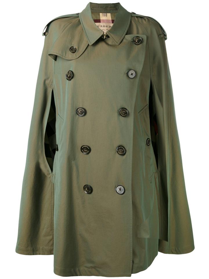 Burberry - Gabardine Cape With Check Detail - Women - Cotton - 6, Green, Cotton