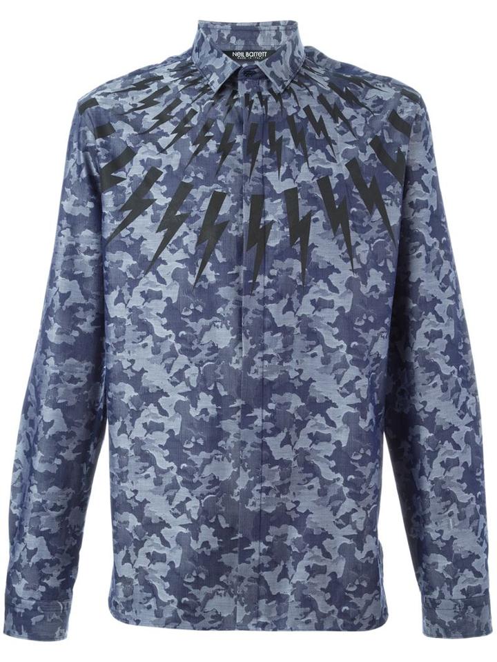 Neil Barrett Lightning Bolt Shirt, Men's, Size: 40, Blue, Cotton