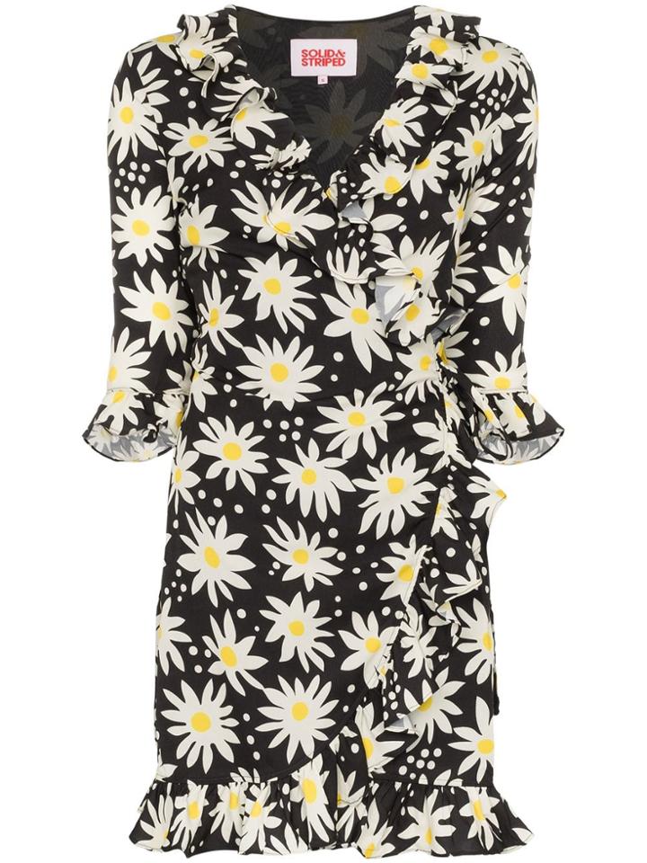 Solid & Striped Floral Print Ruffle Mini Dress - Black