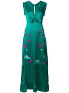 John Richmond Embroidered Ruffle Hem Maxi Dress - Green