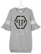 Philipp Plein Junior Teen Logo Print Sweatshirt Dress - Grey