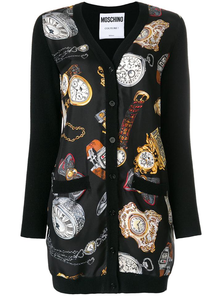 Moschino Clock And Watch Print Longline Cardigan - Black