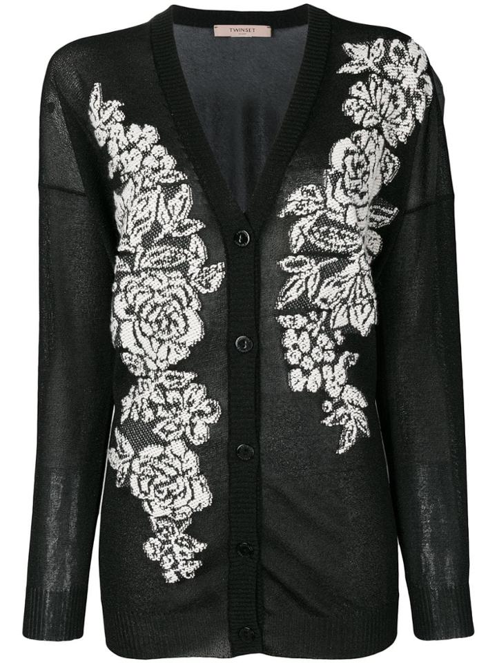 Twin-set Floral Tapestry Cardigan - Black