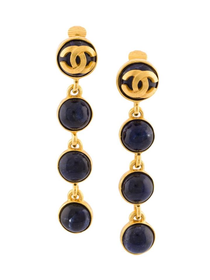 Chanel Vintage Cc Logo Dangle Clip-on Earrings, Women's, Black