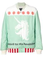 Undercover Unicorn Print Bomber Jacket, Men's, Size: 2, Green, Cotton/cupro