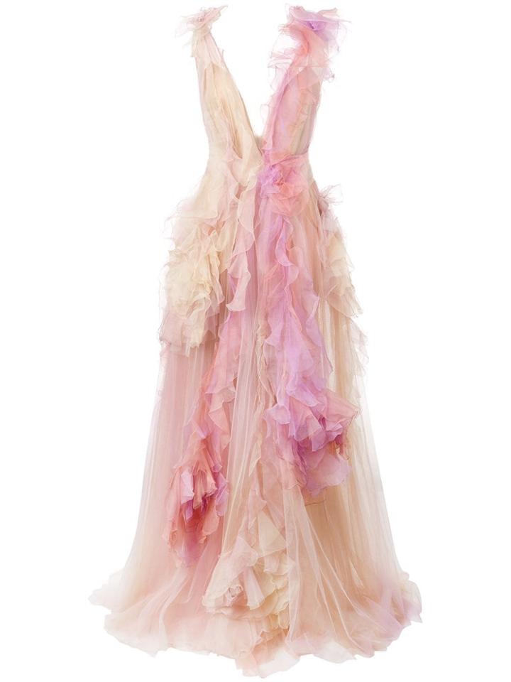 Marchesa Frill Tulle Sleeveless Gown - Multicolour