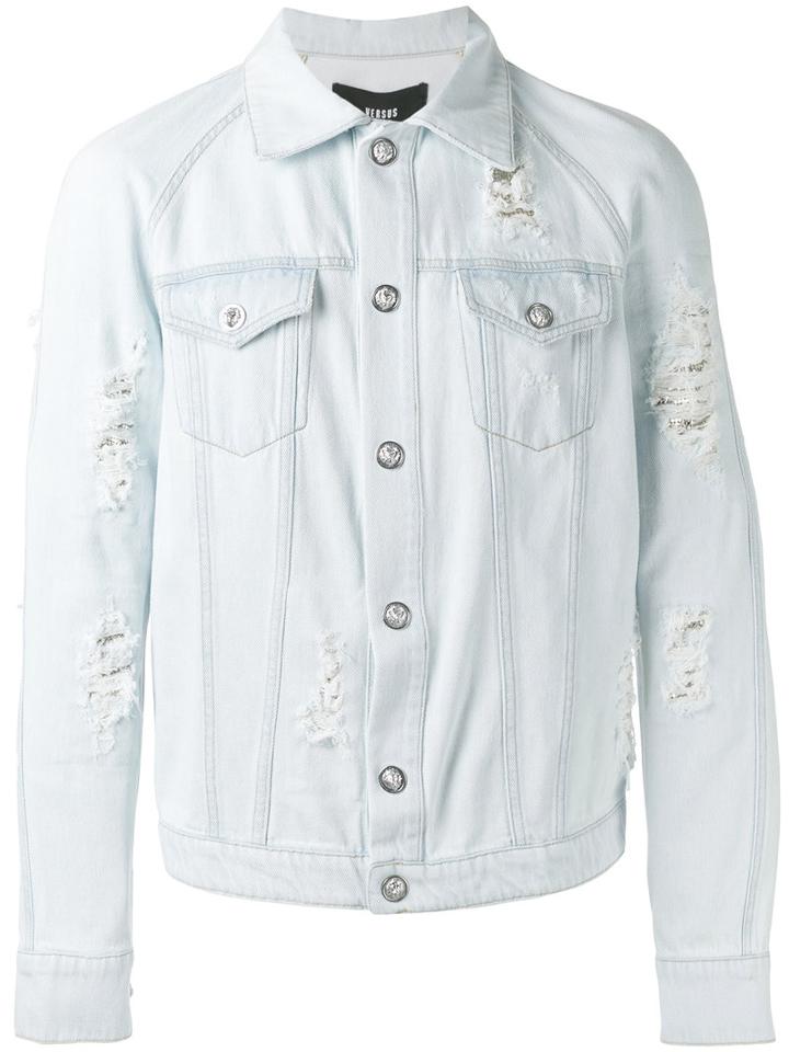 Versus - Distressed Denim Jacket - Men - Cotton/metal - 54, Blue, Cotton/metal