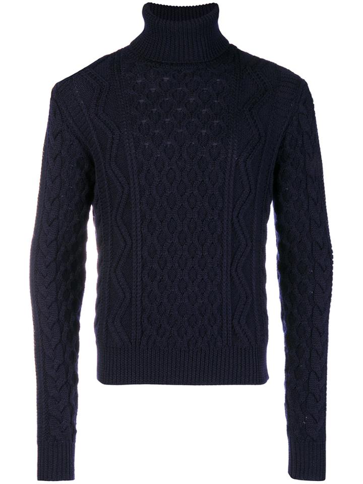 Saint Laurent Roll-neck Cable Knit Sweater - Blue