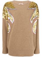 No21 Sequin Embellished Rib-knit Sweater - Brown