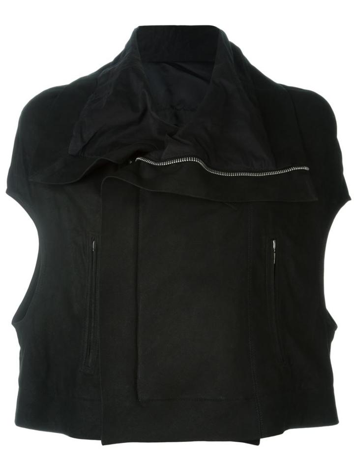 Rick Owens Short Sleeve Biker Jacket, Women's, Size: 40, Black, Leather/cotton/silk/viscose