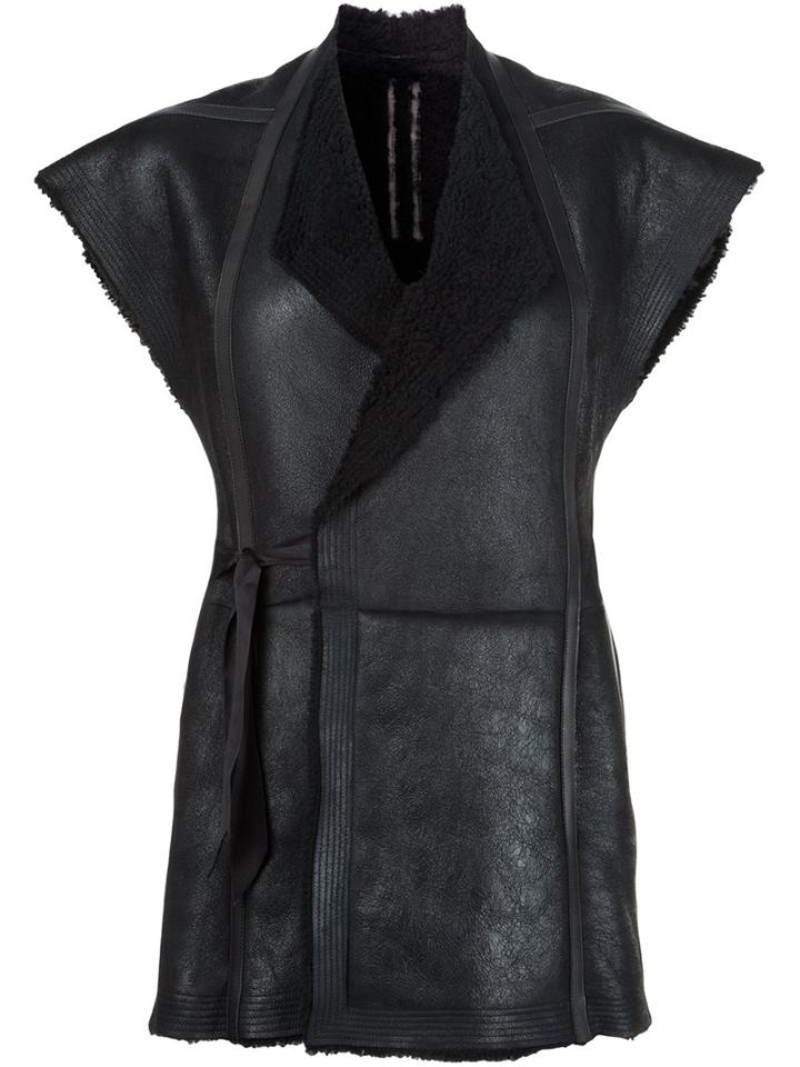 Rick Owens Tie Waist Gilet, Women's, Size: 44, Black, Sheep Skin/shearling