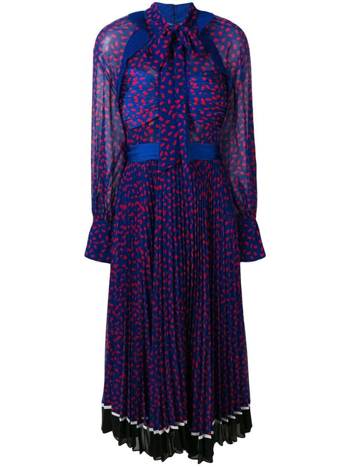 Self-portrait Pleated Patterned Dress - Blue