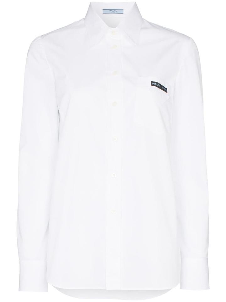 Prada Cut-out Detail Long-sleeved Cotton Shirt - White