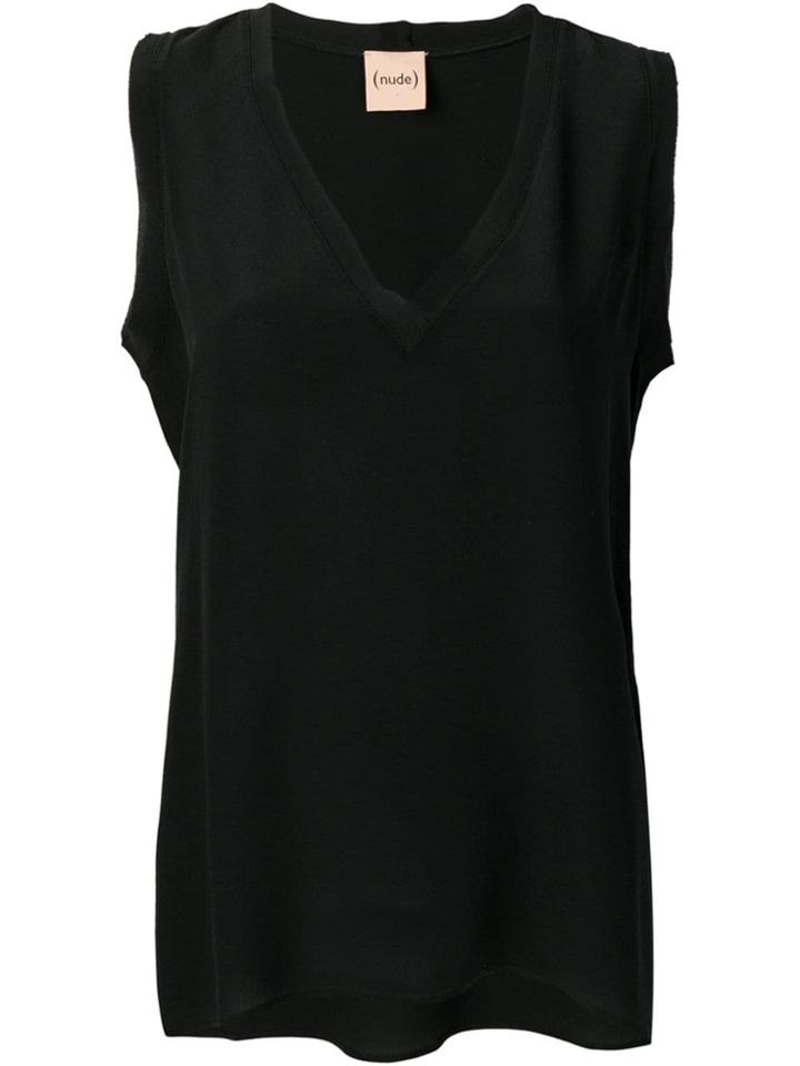 Nude V-neck Top - Black