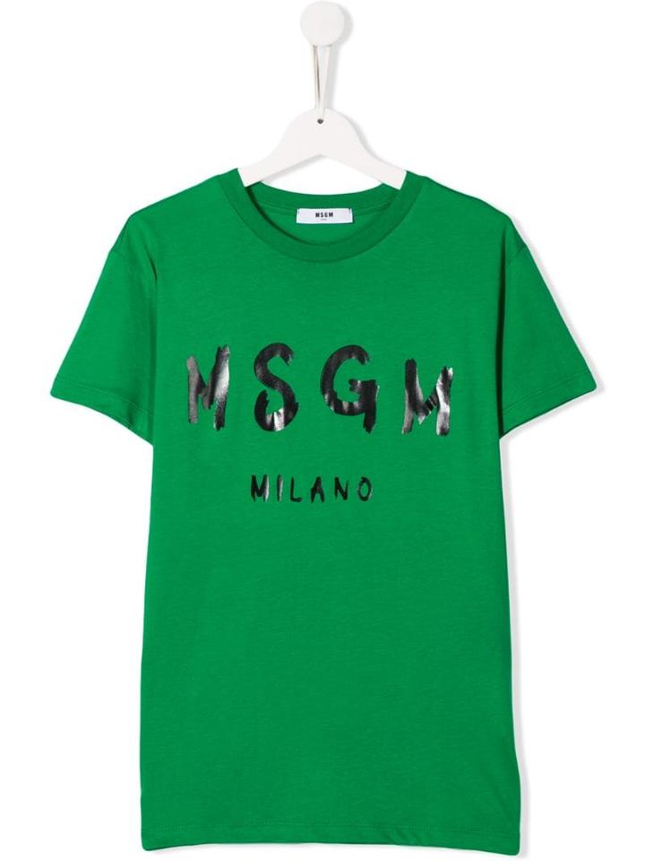 Msgm Kids Teen Freehand Branded T-shirt - Green
