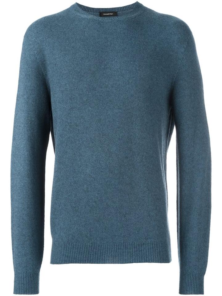 Ermenegildo Zegna Crew Neck Jumper, Men's, Size: 54, Blue, Yak