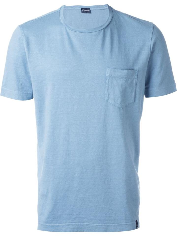 Drumohr Chest Pocket T-shirt, Men's, Size: 50, Blue, Linen/flax/cotton/spandex/elastane