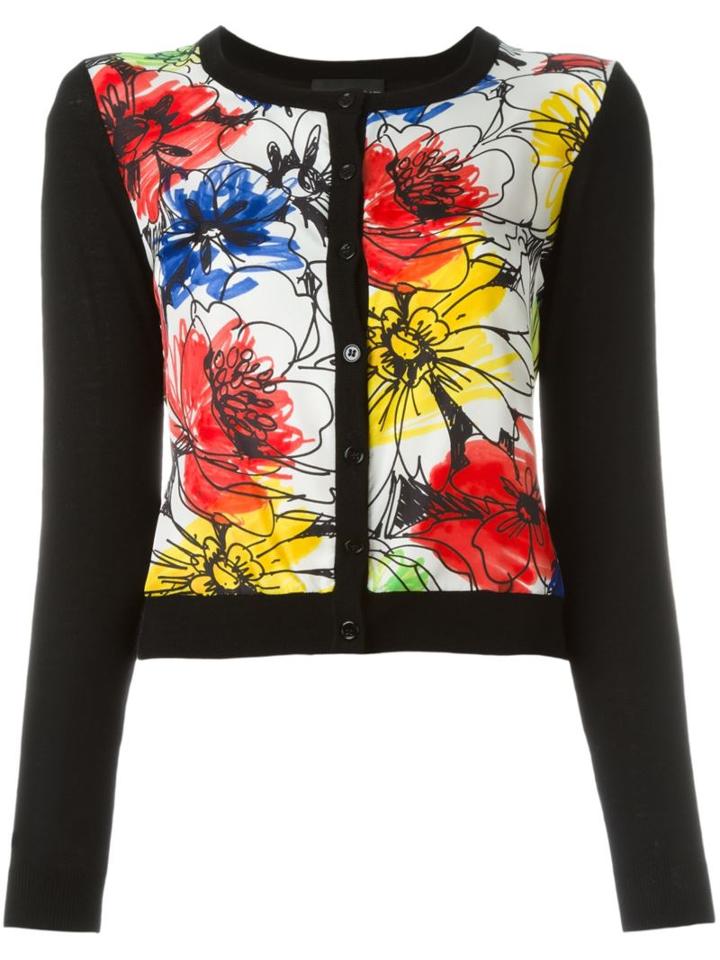 Boutique Moschino Floral Print Cardigan, Women's, Size: 46, Black, Silk/virgin Wool