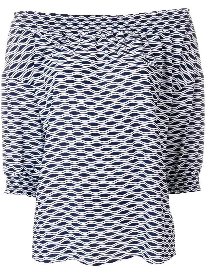 Michael Michael Kors Off-the-shoulder Optical-print Blouse - Blue