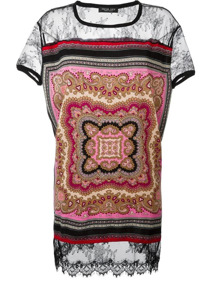 Twin-set Printed Lace Panel Blouse