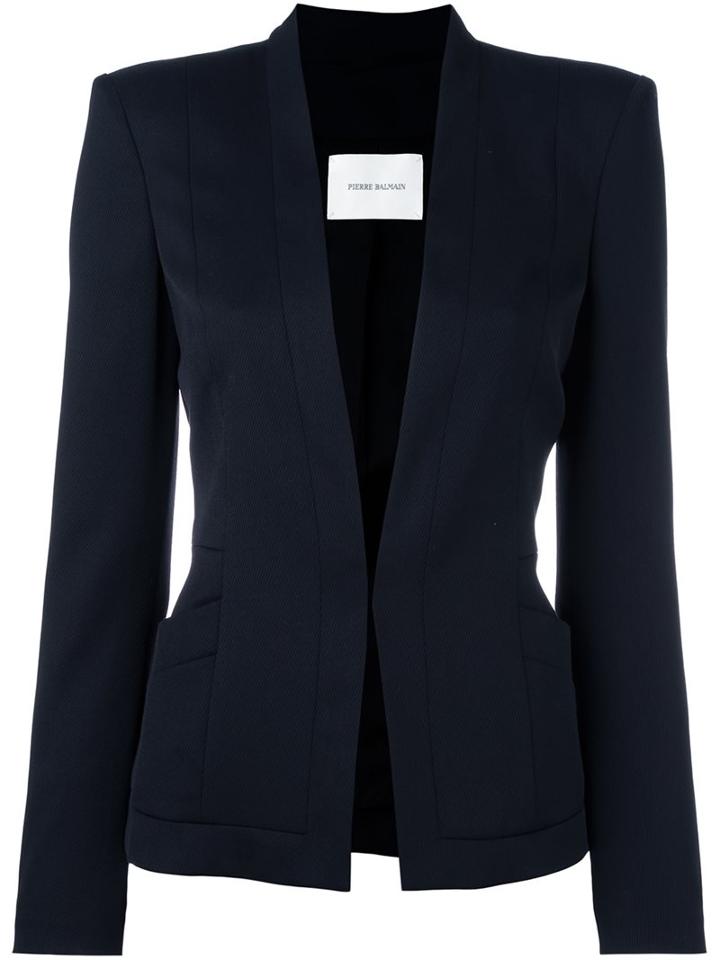 Pierre Balmain Hook-and-eye Fastened Blazer, Women's, Size: 36, Blue, Polyester/spandex/elastane/virgin Wool