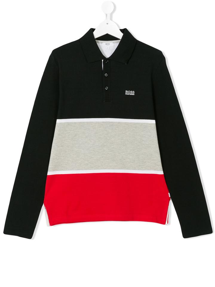 Boss Kids Long Sleeve Striped Polo Shirt - Black