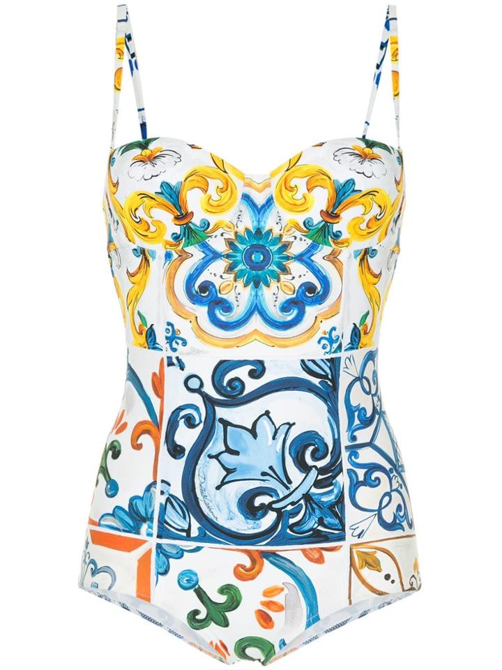 Dolce & Gabbana Majolica Printed Swimsuit - Multicolour